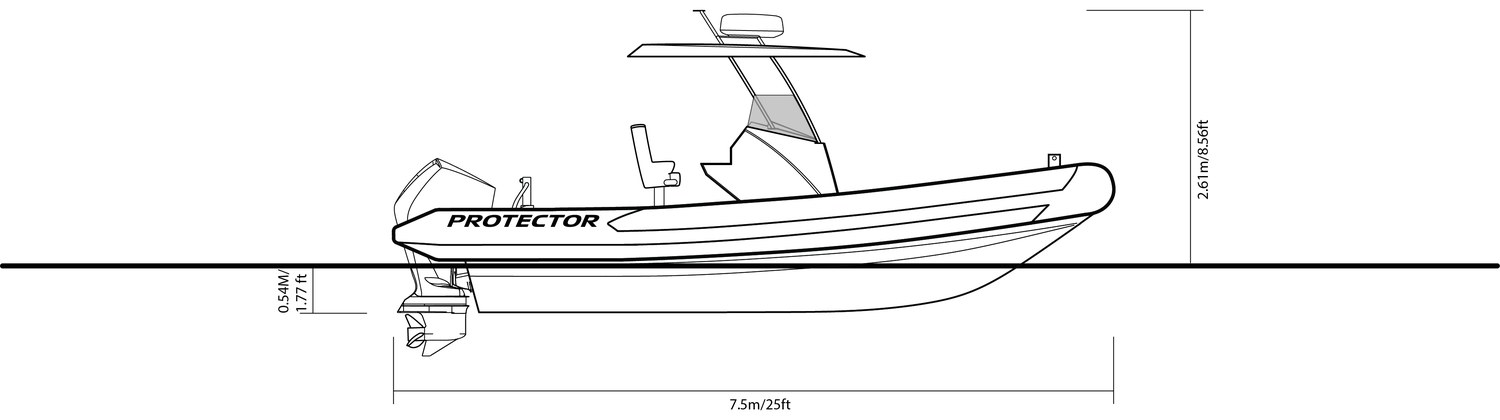 250 Chase side-profile drawing with dimensions