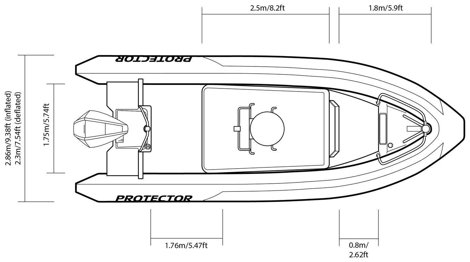 250 Chase top-view drawing with dimensions