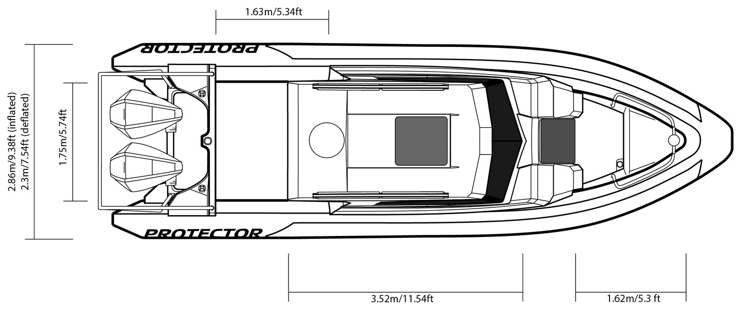 310 Targa top-view drawing with dimensions