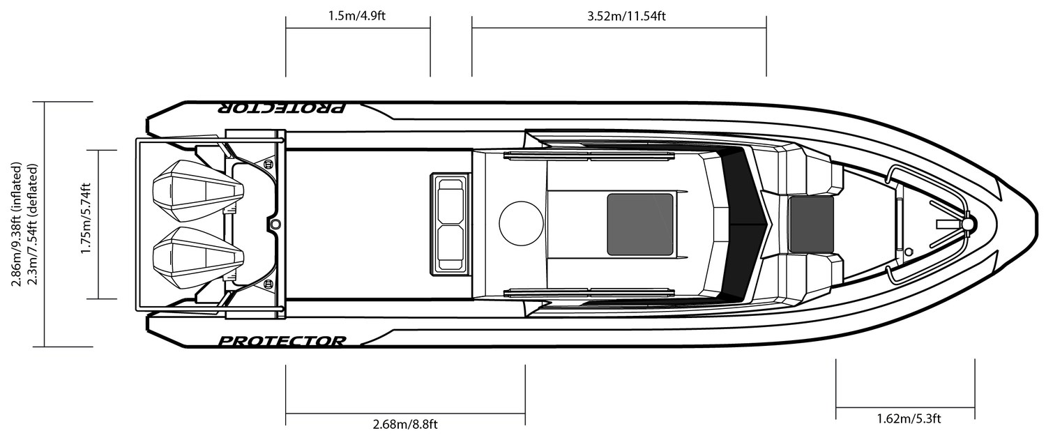 330 Targa top-view drawing with dimensions