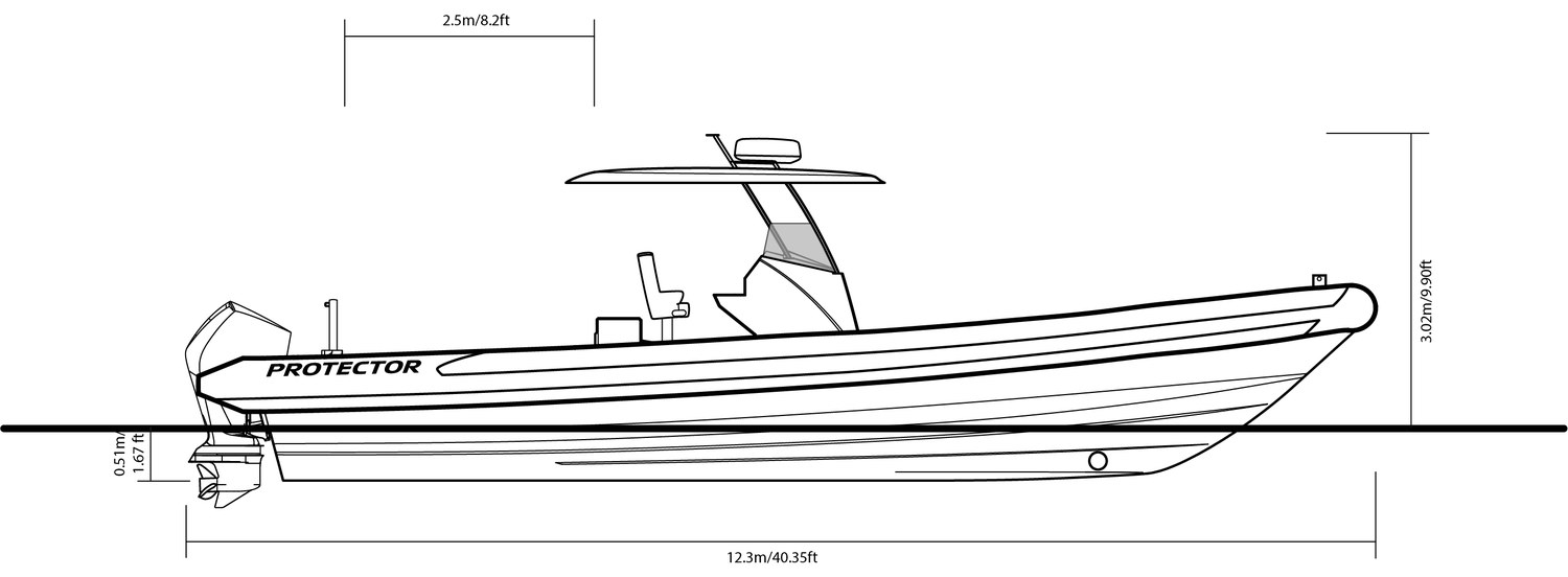380 Chase side-profile drawing with dimensions