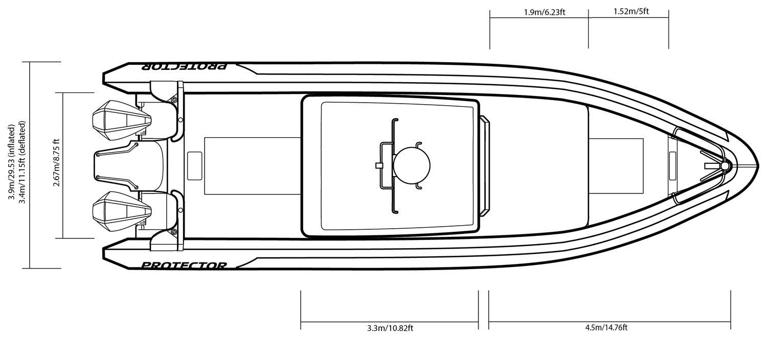 380 Chase top-view drawing with dimensions