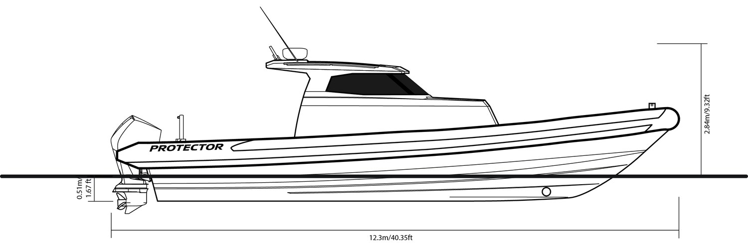 380 Targa side-profile drawing with dimensions