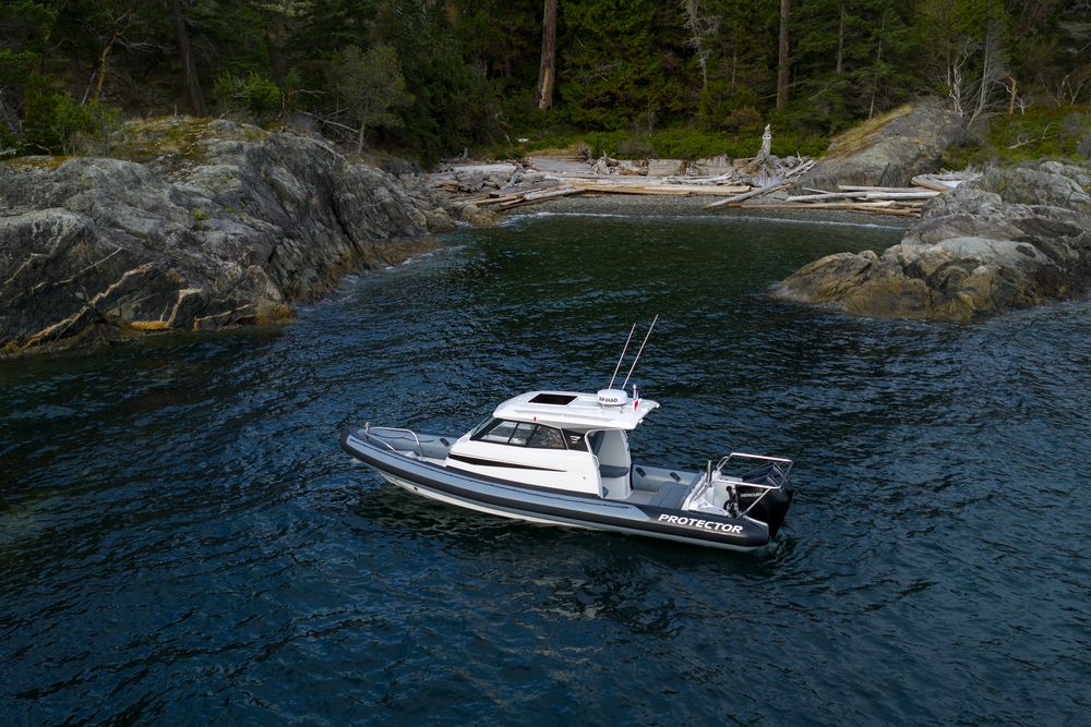 Protector Targa in a sheltered cove off the British Columbia coast
