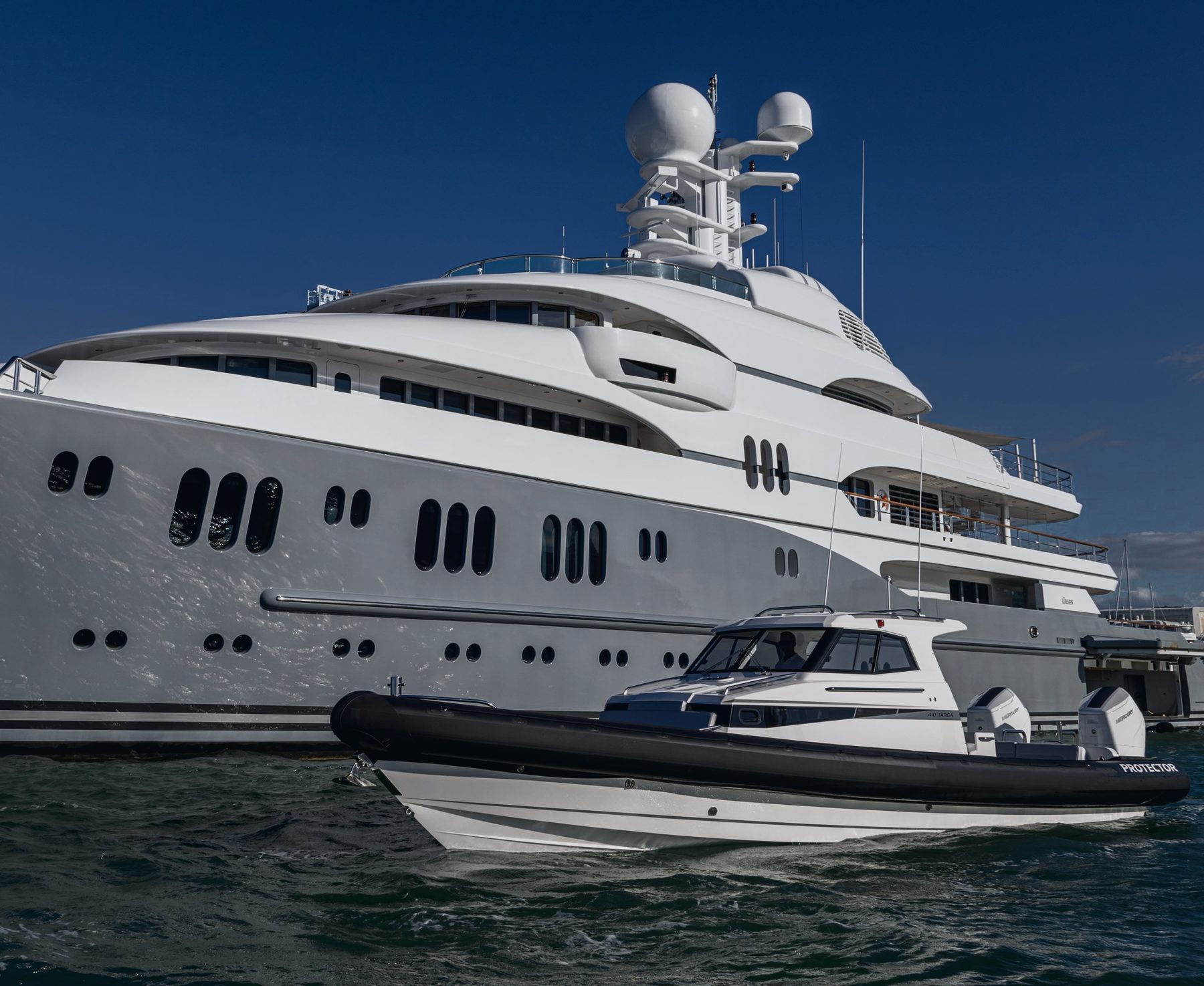Protector 410 Targa tender alongside a superyacht